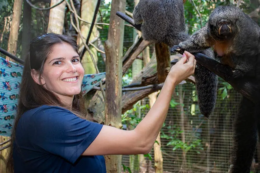 Sharon and white-faced saki monkey