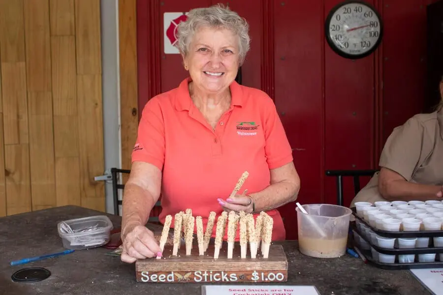 Volunteer with seed sticks