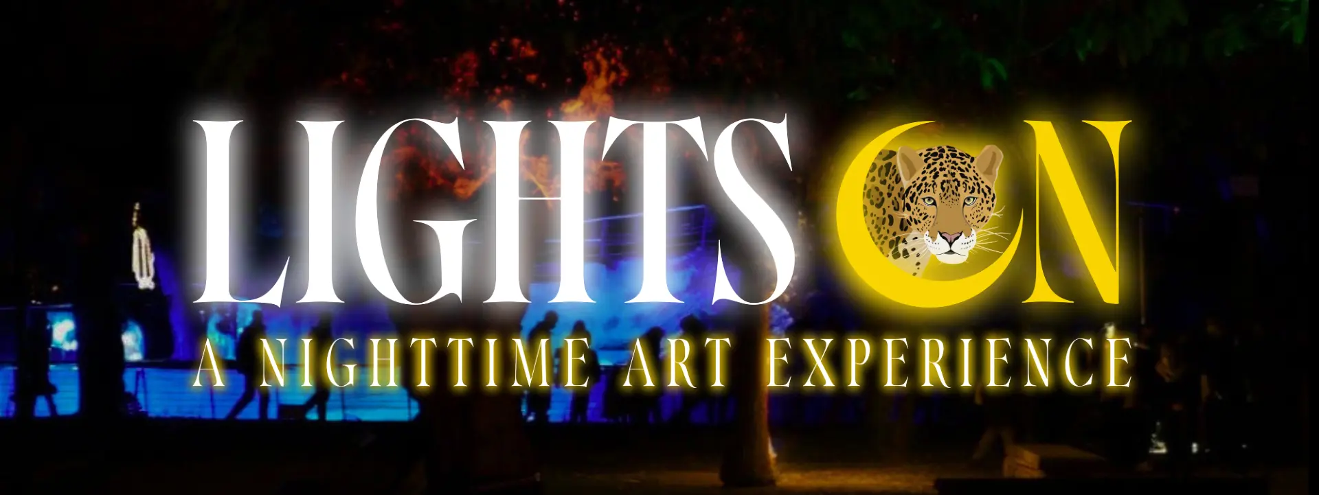 website header with nighttime image in background of people walking in the dark and the Lights On logo layered on top