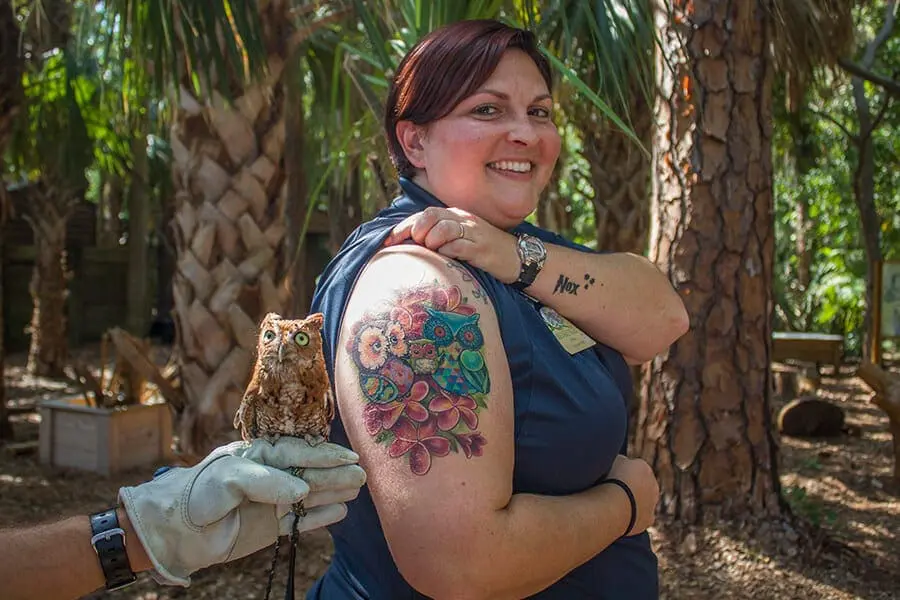 Zookeeper Jaime shows off an arm tattoo