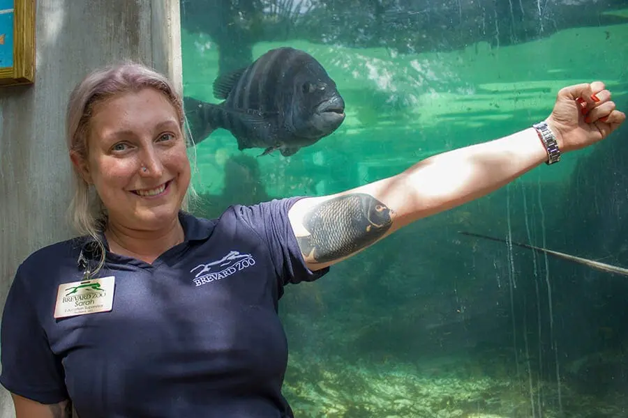 Sarah with fish tattoo