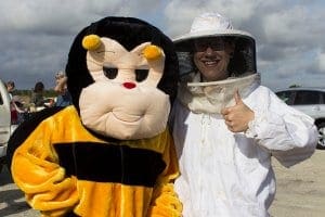 Bee mascot and beekeeper
